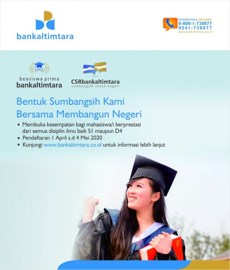 Bankaltimtara Tawarkan Beasiswa Kepada Mahasiswa Berprestasi, Pendaftaran Mulai 1 April –  4 Mei 2020